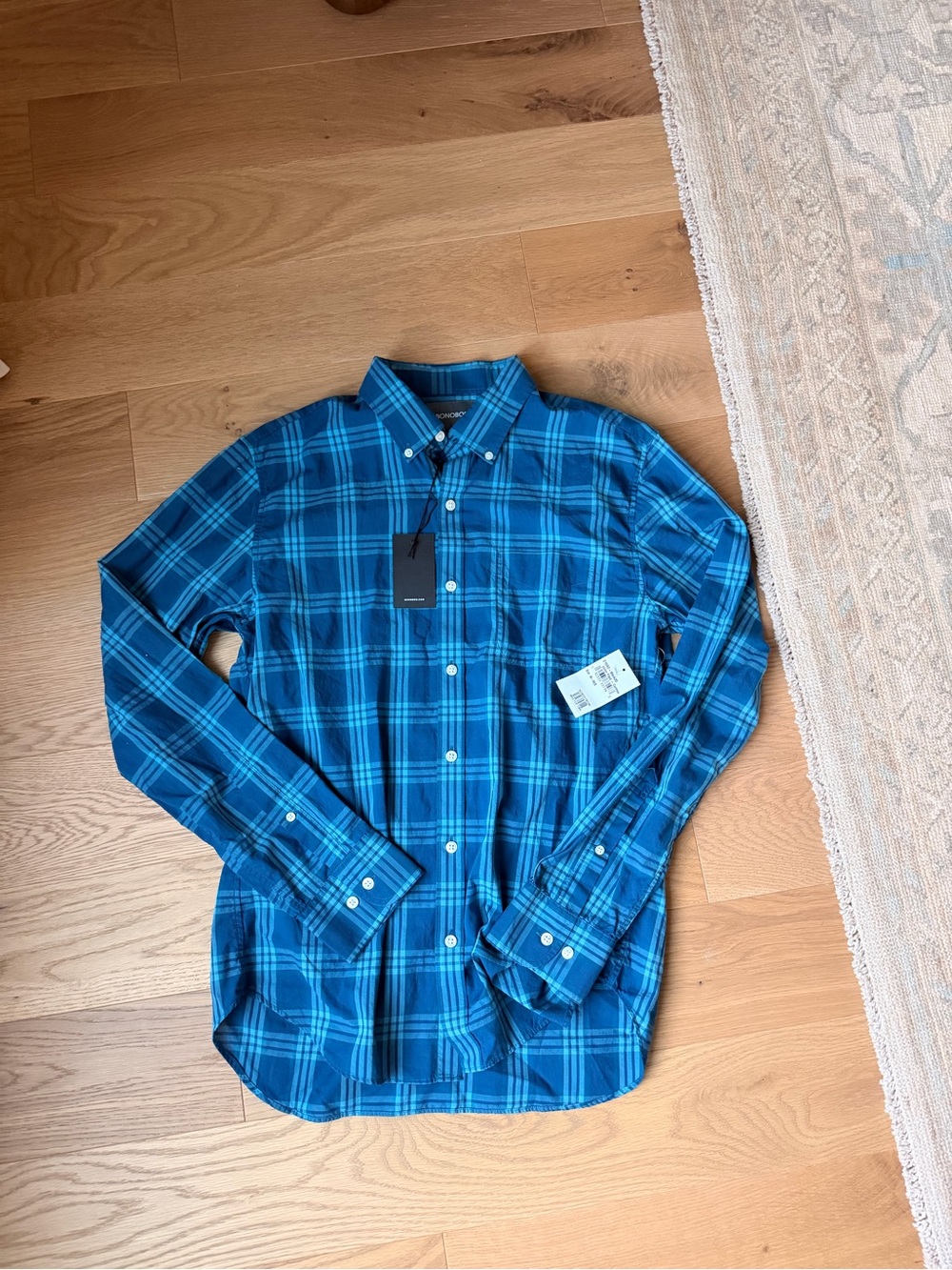 NWT Bonobos Teal and Light Blue Plaid Button-Down Shirt